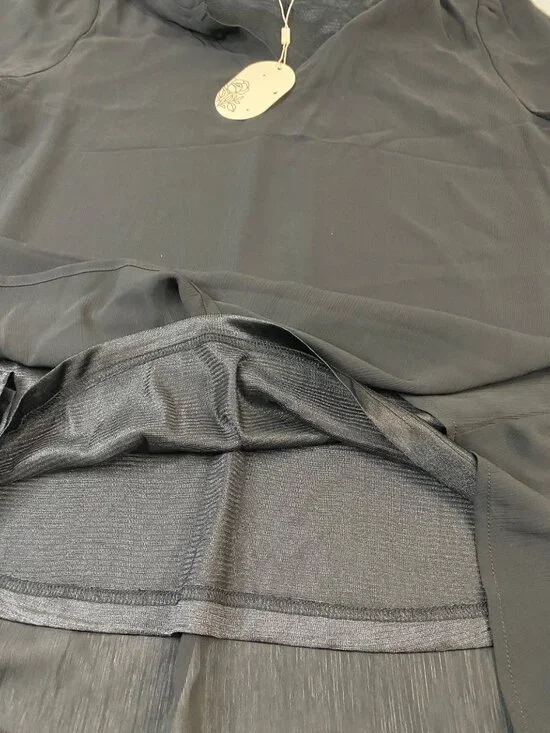 Black Ruffle Sleeve Chiffon Blouse L Lightweight & Elegant NWT - Picture 8 of 9